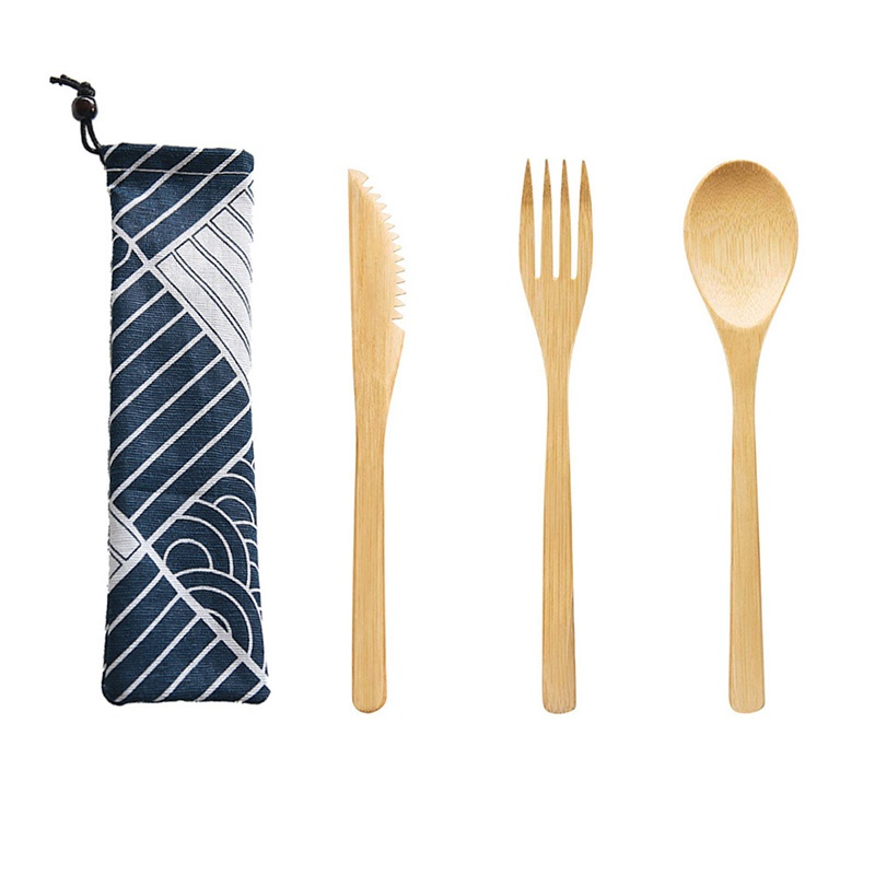 Bamboo Knife Fork Spoon With Pouch