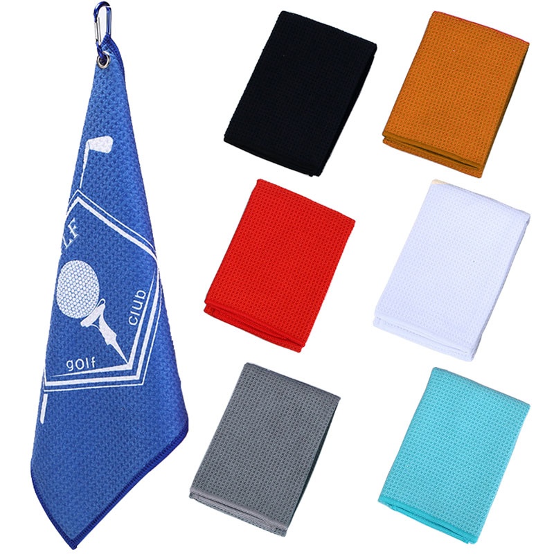 Waffle Pattern Microfiber Golf Sports Towel With Carabiner