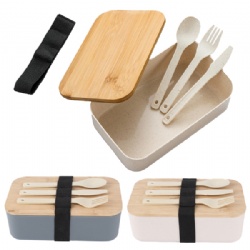 Wheat Straw Lunch Box with Bamboo Lid & Utensils