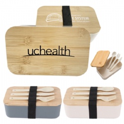 Wheat Straw Lunch Box with Bamboo Lid & Utensils