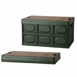 Foldable Storage Bin With Wood Lids