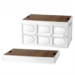 Foldable Storage Bin With Wood Lids